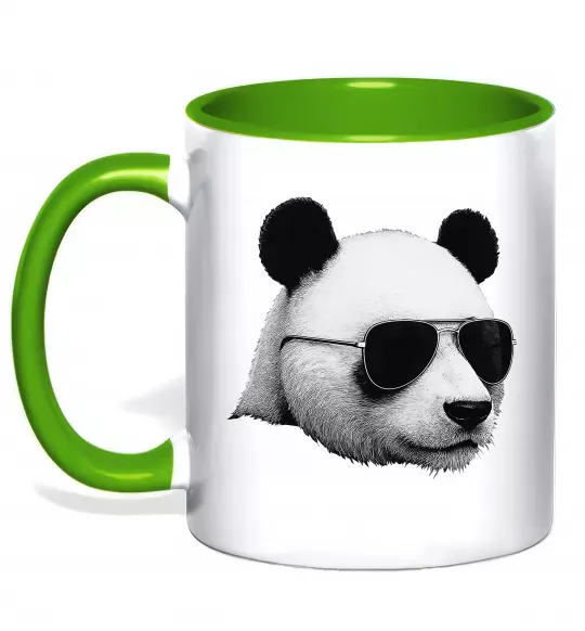 Чашка з кольоровою ручкою Панда в окулярах Зелений фото