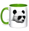 Чашка з кольоровою ручкою Панда в окулярах Зелений фото