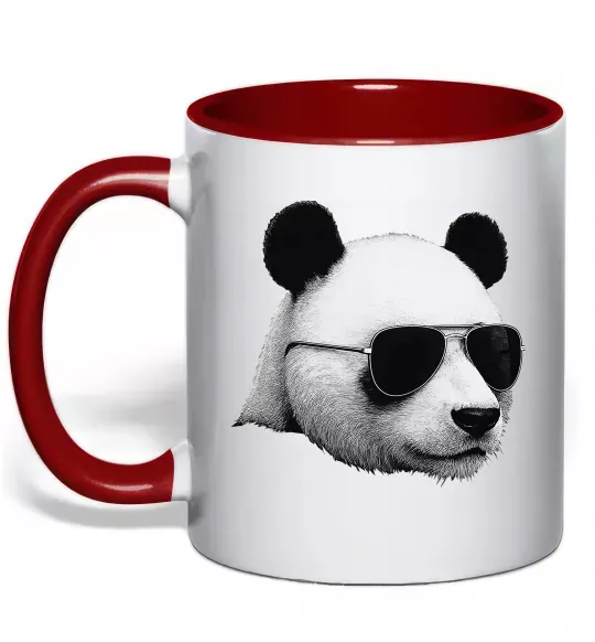 Чашка з кольоровою ручкою Панда в окулярах Червоний фото