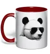 Чашка з кольоровою ручкою Панда в окулярах Червоний фото