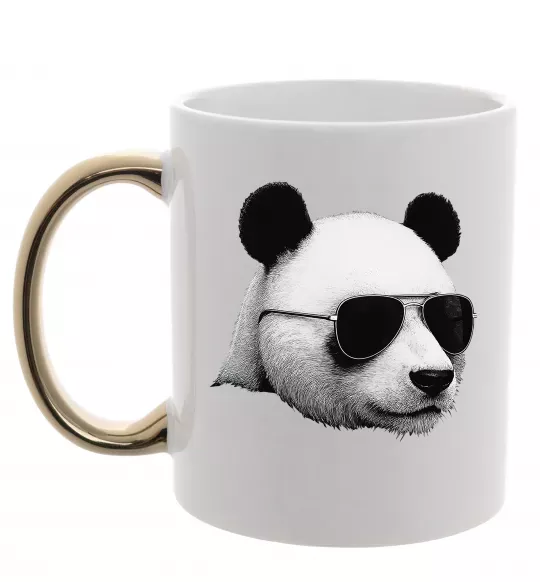 Чашка з кольоровою ручкою Панда в окулярах Золото фото