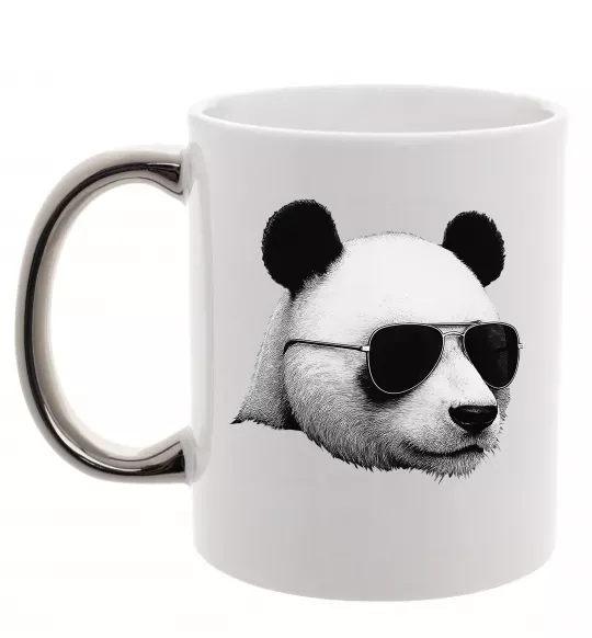 Чашка з кольоровою ручкою Панда в окулярах Срібло фото