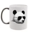 Чашка з кольоровою ручкою Панда в окулярах Срібло фото