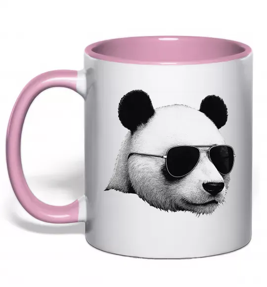 Чашка з кольоровою ручкою Панда в окулярах Ніжно рожевий фото