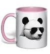 Чашка з кольоровою ручкою Панда в окулярах Ніжно рожевий фото