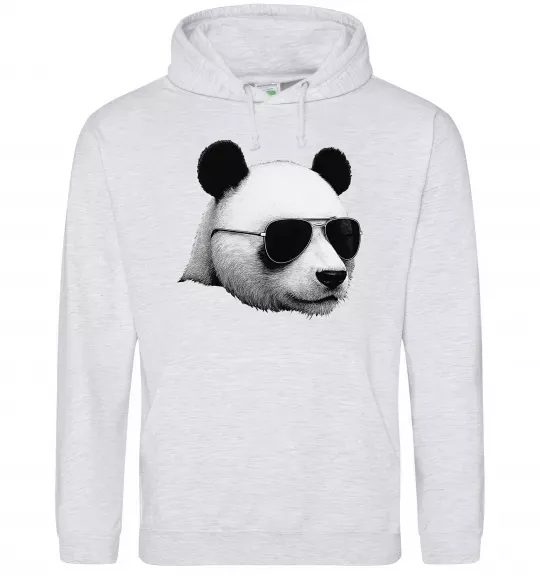 Мужская толстовка (худи) Панда в окулярах Серый меланж фото