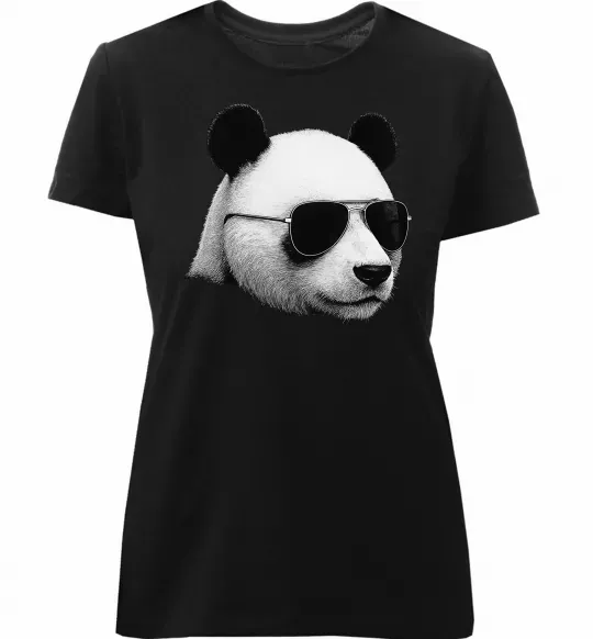 Женская премиум футболка Панда в окулярах Черный фото