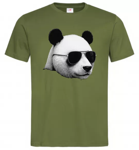 Чоловіча футболка Панда в окулярах Оливковий фото