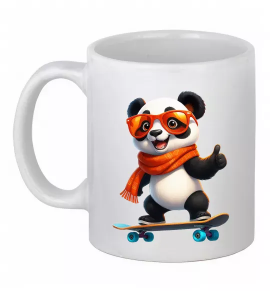 Чашка керамічна Панда на скейті Білий фото