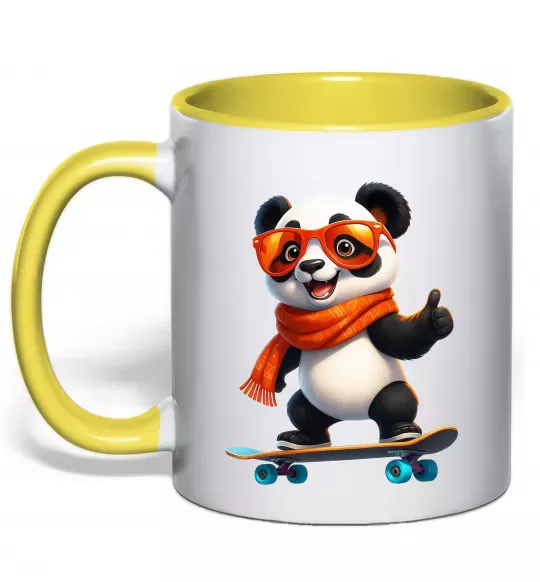 Чашка с цветной ручкой Панда на скейті Солнечно желтый фото