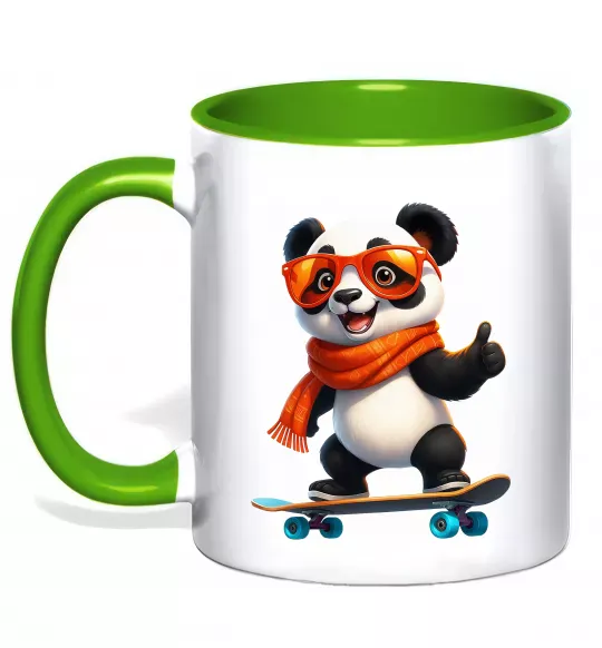 Чашка с цветной ручкой Панда на скейті Зеленый фото
