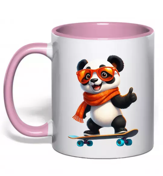 Чашка с цветной ручкой Панда на скейті Нежно розовый фото