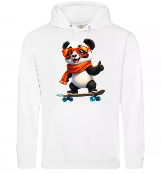 Мужская толстовка (худи) Панда на скейті Белый фото