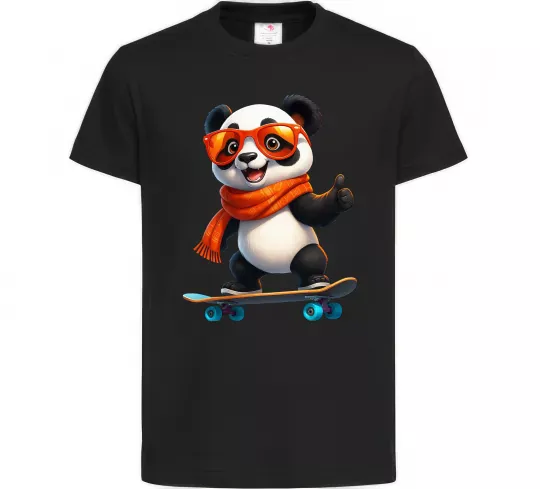 Дитяча футболка Панда на скейті Чорний фото