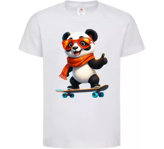 Дитяча футболка Панда на скейті Білий фото