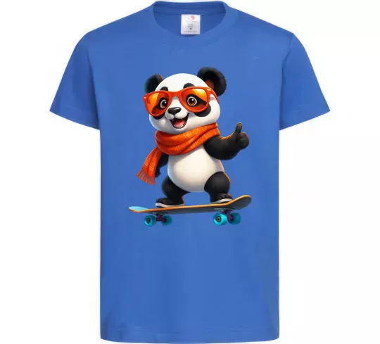 Дитяча футболка Панда на скейті Яскраво-синій фото