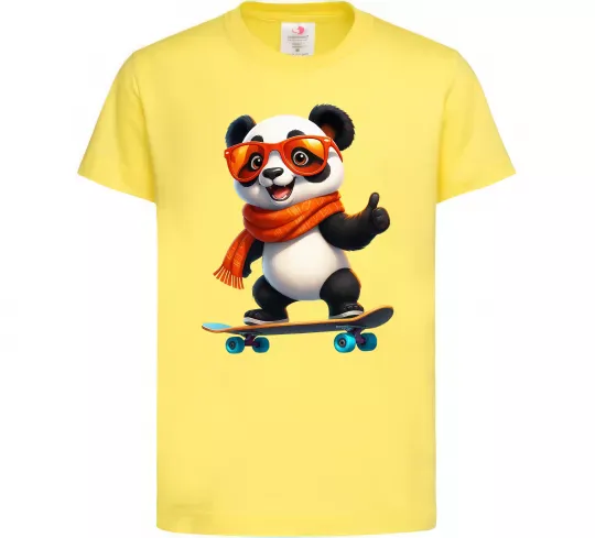 Дитяча футболка Панда на скейті Лимонний фото