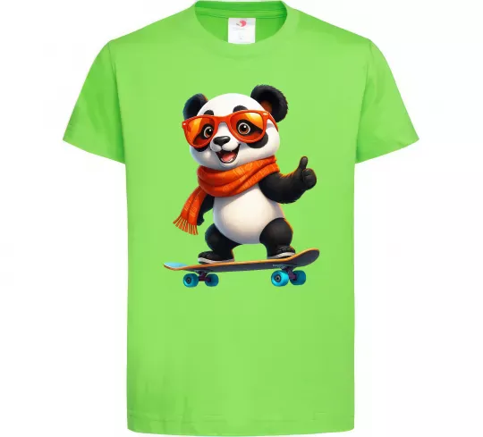 Дитяча футболка Панда на скейті Лаймовий фото