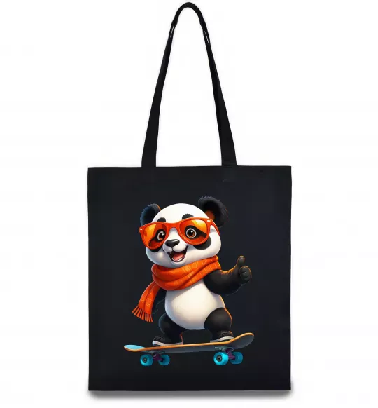 Эко-сумка Панда на скейті Черный фото