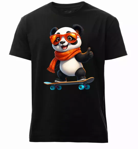 Чоловіча преміум футболка Панда на скейті Чорний фото