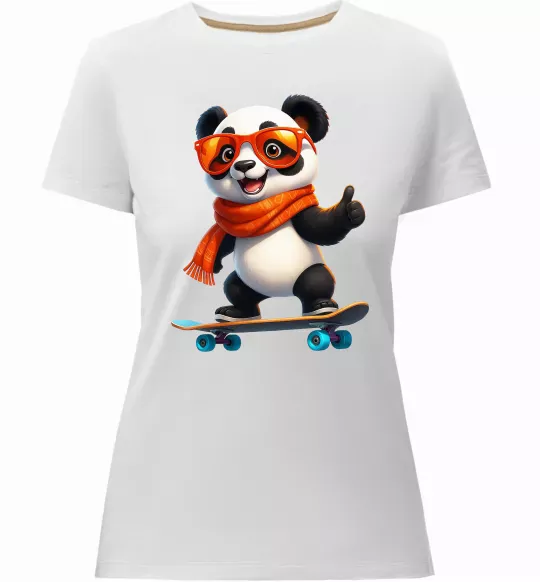 Женская премиум футболка Панда на скейті Белый фото