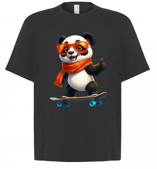 Футболка Оверсайз Панда на скейті Чорний фото