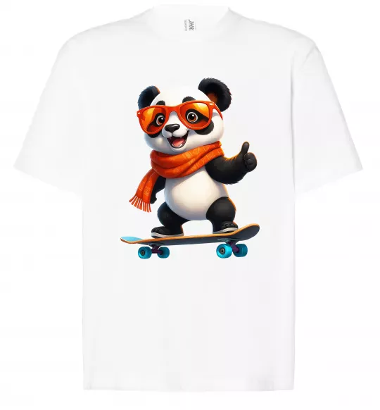 Футболка Оверсайз Панда на скейті Білий фото