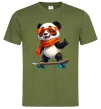 Чоловіча футболка Панда на скейті Оливковий фото