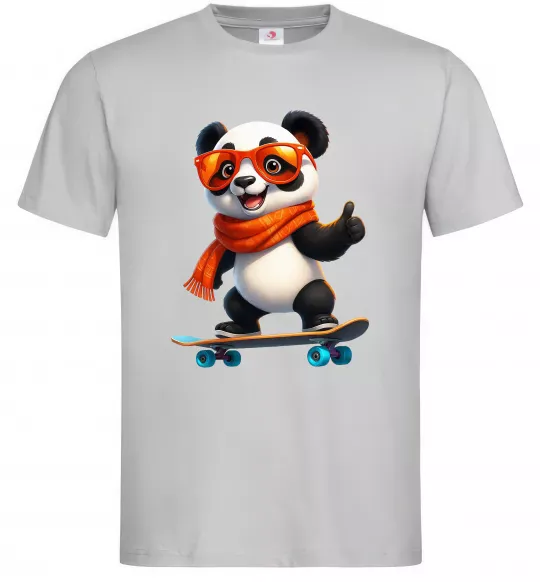 Чоловіча футболка Панда на скейті Сірий фото