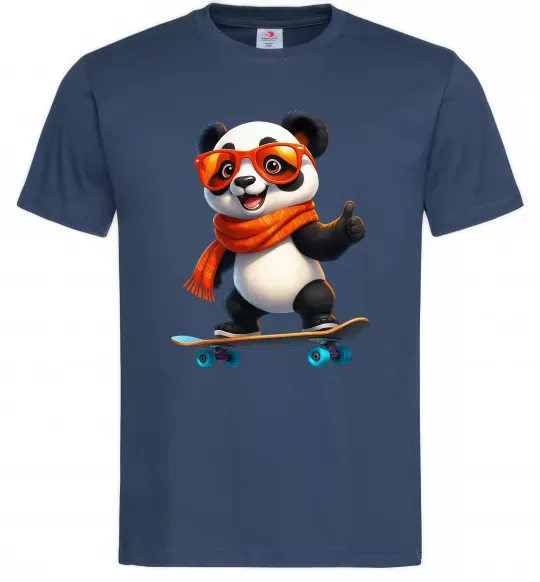 Чоловіча футболка Панда на скейті Темно-синій фото