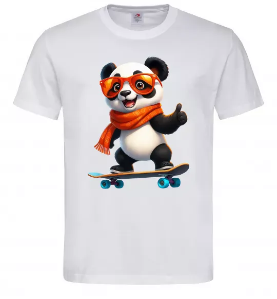Чоловіча футболка Панда на скейті Білий фото