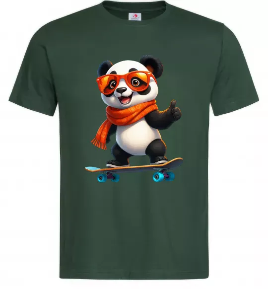 Чоловіча футболка Панда на скейті Темно-зелений фото