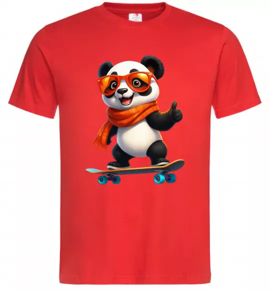 Чоловіча футболка Панда на скейті Червоний фото