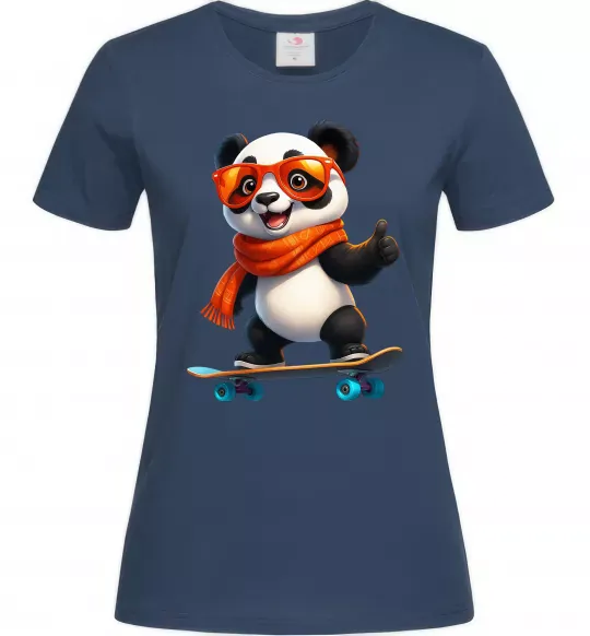 Женская футболка Панда на скейті Темно-синий фото