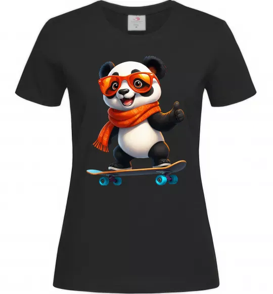 Женская футболка Панда на скейті Черный фото