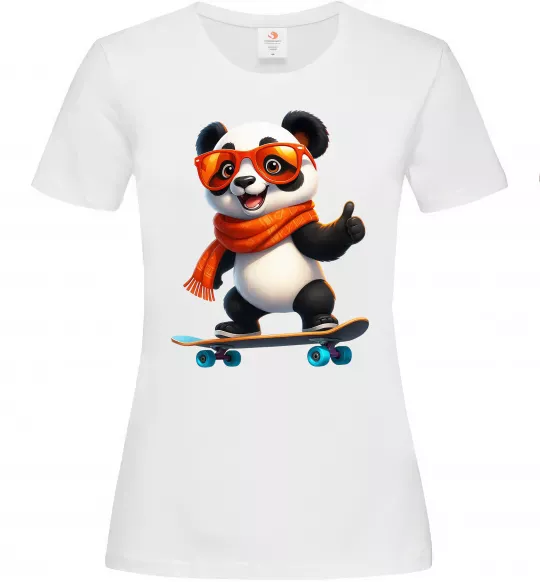 Женская футболка Панда на скейті Белый фото