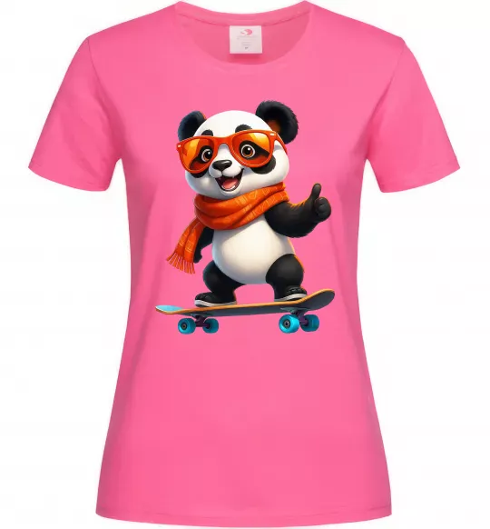 Женская футболка Панда на скейті Ярко-розовый фото