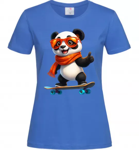 Женская футболка Панда на скейті Ярко-синий фото