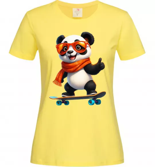 Женская футболка Панда на скейті Лимонный фото