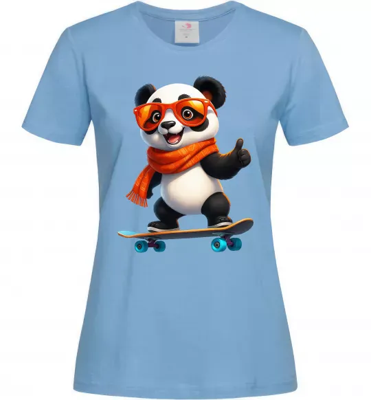 Женская футболка Панда на скейті Голубой фото