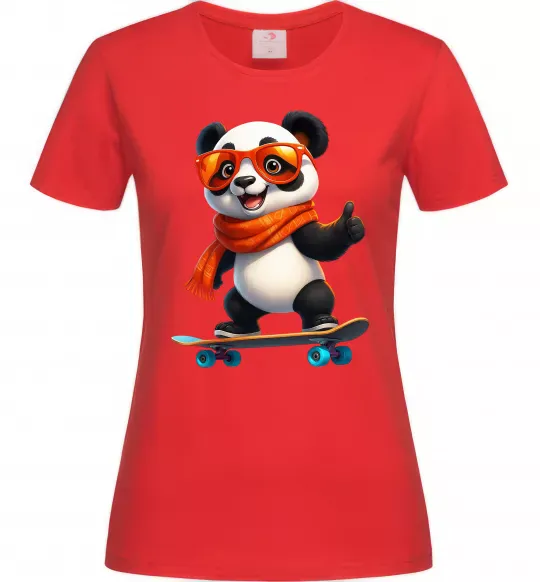 Женская футболка Панда на скейті Красный фото