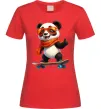 Женская футболка Панда на скейті Красный фото