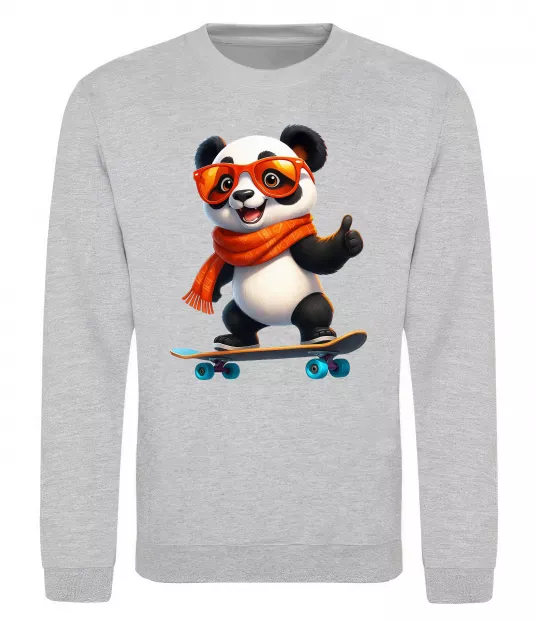 Свитшот Панда на скейті Серый меланж фото