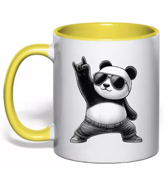Чашка с цветной ручкой Панда рок Солнечно желтый фото