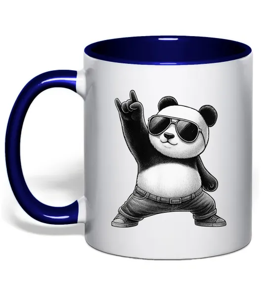 Чашка с цветной ручкой Панда рок Глубокий темно-синий фото