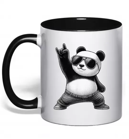 Чашка с цветной ручкой Панда рок Черный фото