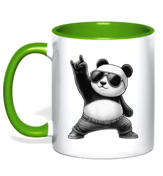 Чашка з кольоровою ручкою Панда рок Лаймовий фото