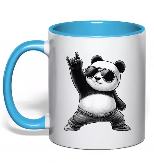 Чашка с цветной ручкой Панда рок Голубой фото