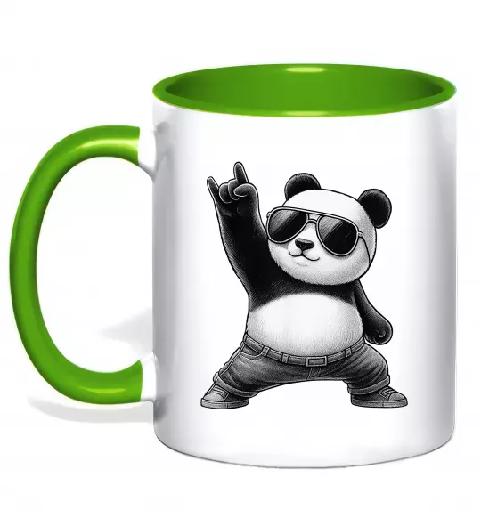 Чашка с цветной ручкой Панда рок Зеленый фото