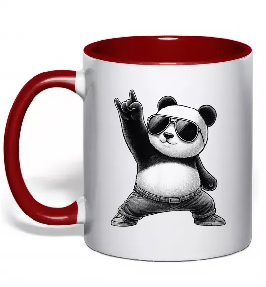 Чашка с цветной ручкой Панда рок Красный фото